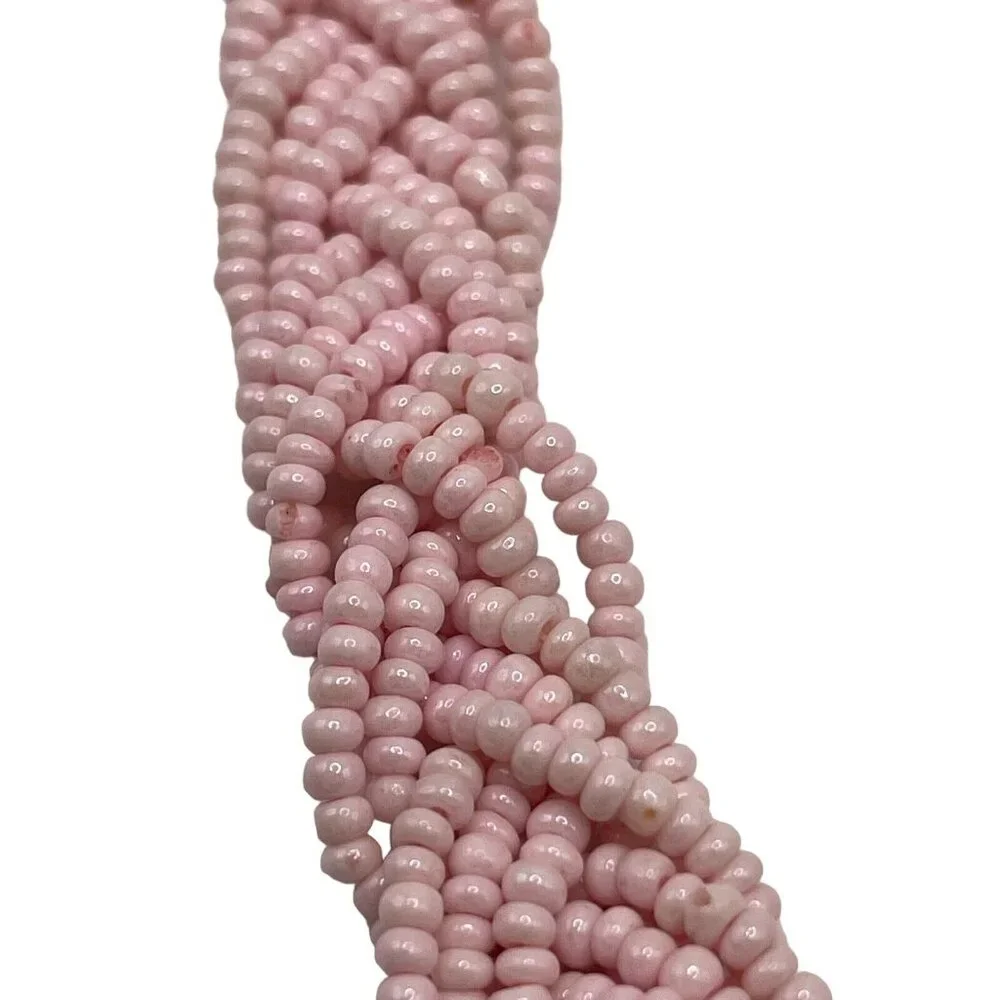 VTG Pink Seed Bead Milk‎ Glass Multi Strand Braided Tassel Necklace Earring Set